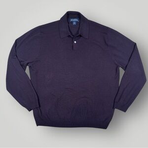 Brooks Brothers Italian Merino Wool Sweater Polo Mens XL Plum Long Sleeve Knit